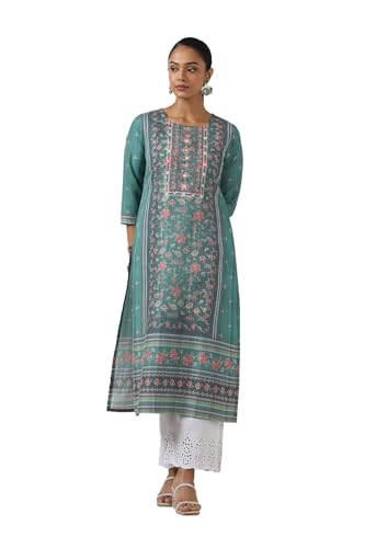 Soch Women'S Rayon Botanical Regular Kurta (Ews5Ku61211_Teal