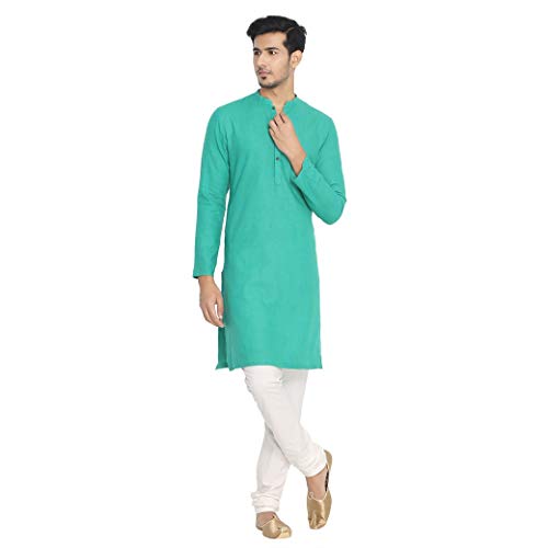 Manyavar Solid Pattern Full Sleeves Casual Wear Kurta For Men - (Aqua Green, Xx-Large)