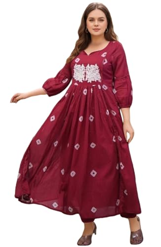 Anni Designer WomenS Rayon Viscose Anarkali Printed Kurta With Pant (Anveshi Maroon-Vks05_Xl_Maroon_X-Large)