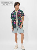 The Souled Store Courage: Creepy Stuff Happens Men And Boys Short Sleeves Collared Neck Button Front Purple All Over Printed Ray