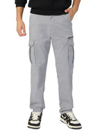 The Souled Store Solids: Stone Grey Men and Boys Straight Fit Cargo Pants Solid Pants