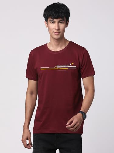 ADRO Mens Graphic Printed 100% Cotton T-Shirt - Regular Fit, Printed T-Shirts for Men (RN24-RAC-MR_Maroon_2XL)