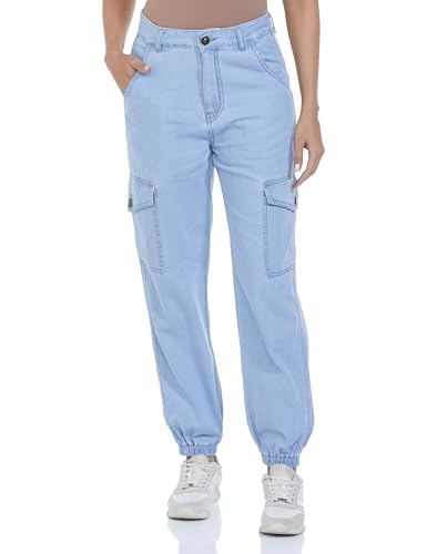 INKD Womens Cargo Pocket Mid Rise Jogger - High-Rise | 100% Cotton (INKSS24WJN-402-Seaside Slate-30)