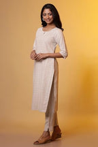 Aurelia WomenS Cotton Blend Checkered Regular Kurta (24Fea15220_Beige