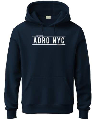 ADRO Men's Cotton Neck Hooded Sweatshirt (H24-ADRO-NB_Navy Blue