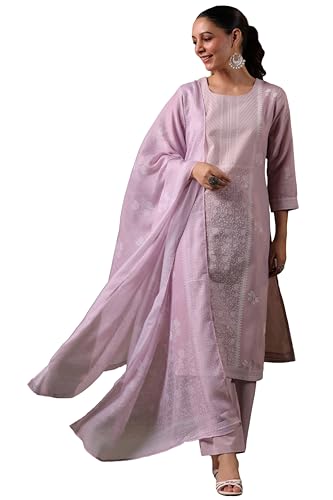 Anni Designer WomenS Rayon Viscose Embroidery Straight Kurta With Pant And Dupatta (Chiring Purple_Xxl_Purple_Xx-Large)