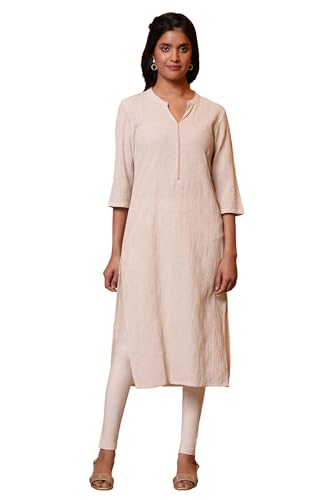 Aurelia Women'S Cotton Blend Solid Regular Kurta (24Fea15012_Beige