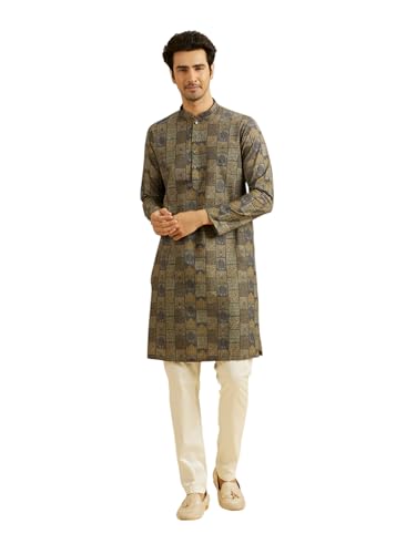 Manyavar MenS Cotton Digital Print Long Kurta (Olive Green,Xxl)