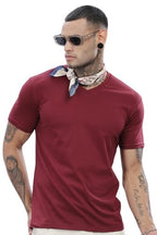 ADRO Mens V Neck Solid Cotton T-Shirt (VN-M-PLN-MR_Maroon_2XL)