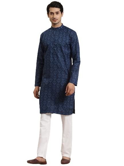 SOJANYA (Since 1958 Mens Cotton Blend Navy Blue & Black Printed Only Long Kurta(SJR-LK-MagicH-921-NBlue-40)
