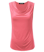 FASHIONOLIC Women's Cowl Neck Ruched Draped Sleeveless Stretchy Blouse Casual Tank Top (Made in USA) (PHI419) Coral L