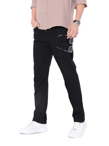 The Indian Garage Co Mens Slim Straight Fit Solid Mid-Rise Stretchable Jeans