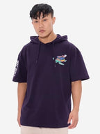 The Souled Store Deep Diver Ii Men And Boys Short Sleeves Purple Graphic Printed Cotton Oversized Hooded T-Shirts