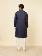 Manyavar Mens Blue Satin Solid Kurta Pyjama Set