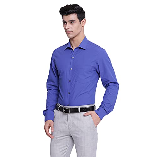 Turtle Men Giza Cotton Royal Blue Solid Slim Fit Full Sleeve Formal Shirt