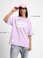Bewakoof Womens Billionaire Girls Club Graphic Printed 100% Cotton T-Shirt - Oversized Fit, Round Neck, Half Sleeves_604125_Pur