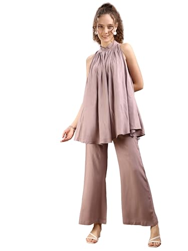 Womanista Women'S Viscose Rayon Solid Regular Set (Co-Ords_9221_Dusty Pink_S)