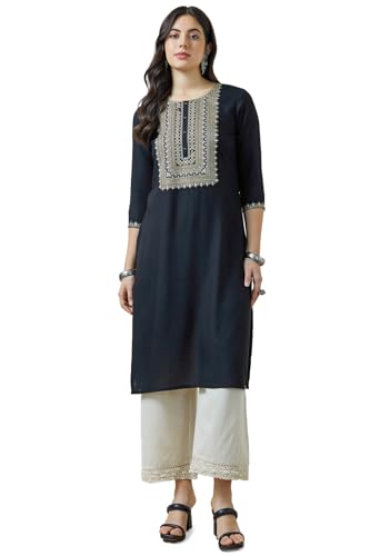 Soch Women Yoke Embroidered Rayon Straight Kurta