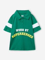 The Souled Store Superhero Boys Short Sleeves Collared Neck Green Graphic Printed Cotton Polo T-Shirts (2-8 Yrs)