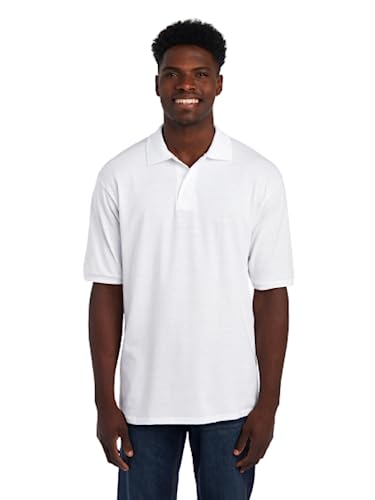 Jerzees Men's SpotShield 2 Button Rib Knit Polo Shirt_4XL_White
