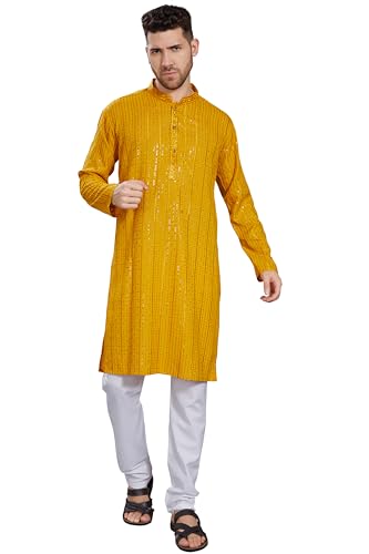Divisive MenS Embroidered Cotton Blend Only Slim Fit Kurta (Dkrt383_M_Mustard)