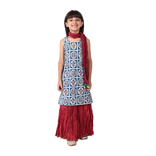 Fabindia Kids Cotton Printed Lehenga Set Blue_3-4Y
