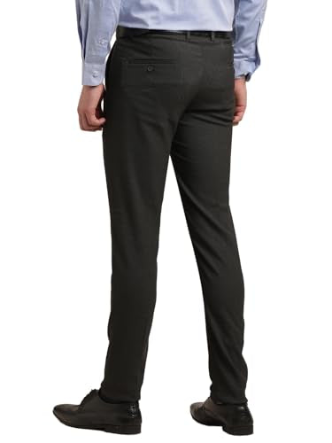 Turtle Men Poly Viscose Stretch Black Dobby Printed Ultra Slim Fit Formal Trouser