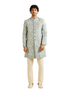 Manyavar MenS Brocade Conch Shell Print Kurta Set (Light Blue,Xl)