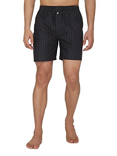 Xyxx MenS Super Combed Cotton Checkmate Boxer Shorts Elasticated Waist, Drawstring | Loungewear For Men Pack Of 2 (L; Jet Black