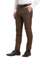 Turtle Men Poly Viscose Brown Dobby Printed Ultra Slim Fit Formal Trouser