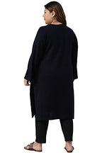 W For Woman Blue Embroidered Plus Size Winter Kurta