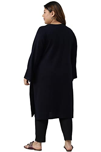 W For Woman Blue Embroidered Plus Size Winter Kurta