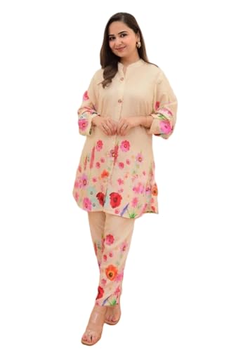 GRECIILOOKS Women Rayon A-Line Regular Fit Co Ord Sets (Cream, XX-Large)