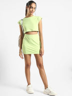 Nobero Women'S Pistachio Rebecca Popcorn Textured Co-Ord Set, Pista Green Popcorn Textured Co-Ord Set, Crop Top & Skirt Set, M