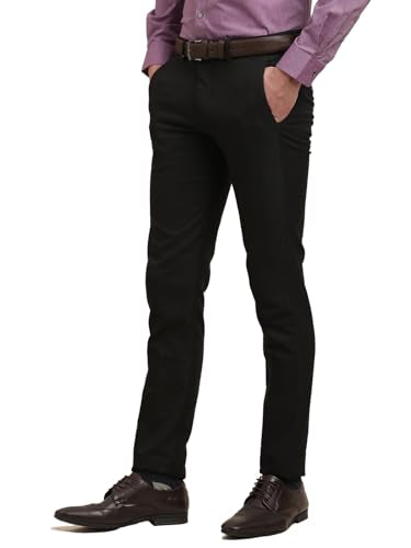 Turtle Men Poly Viscose Stretch Black Dobby Printed Ultra Slim Fit Formal Trouser