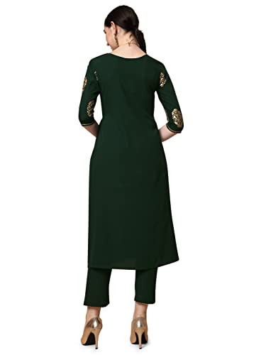 Nainvish Women'S Crepe Straight Square Neck Golden Printed Kurta Pant With Dupatta (Sd436_Kbd-Xl_Green)