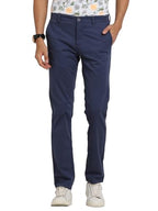 Turtle Men Cotton Stretch Ultra Slim Fit Blue Casual Trouser