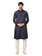 Manyavar Mens Blue Satin Solid Kurta Pyjama Set