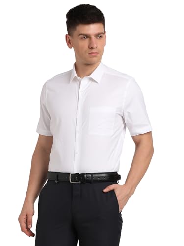 Turtle Men 100% Cotton Regular Fit White Dobby Half Sleeve Formal Shirt