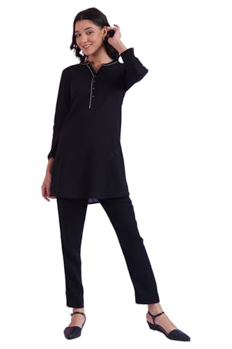 Aurelia Womens Black Solid Pure Cotton Straight Kurti (Size: XL)-A30528-608381