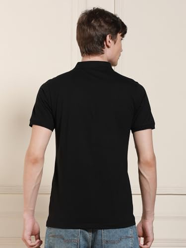 Dennis Lingo Mens Black Solid Polo Neck Half Sleeves Regular Fit T-Shirts (Dlmtsw23091_Bk, Black, M)
