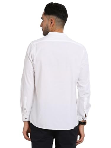 Turtle Men 100% Cotton White Self Design Slim Fit Casual Kurta Shirt