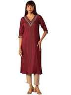 Libas WomenS Viscose Rayon Embellished Straight-Fit Kurta (29818_Red