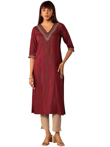 Libas WomenS Viscose Rayon Embellished Straight-Fit Kurta (29818_Red