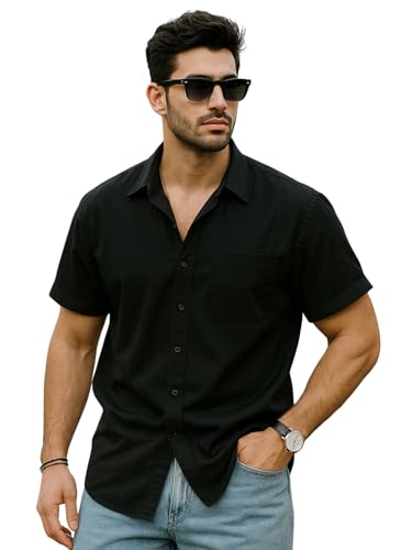 Veirdo Men's Classic Short Sleeve Button Down Shirt Casual Regular Fit Cotton Shirt with Pocket Summer Wear Summer St