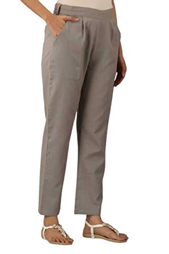 Digital Shopee Regular Fit Women S Pure Cotton Trousers Pants For Everyday Use, College Wear, Office, Casual Wear, Grey, Medium