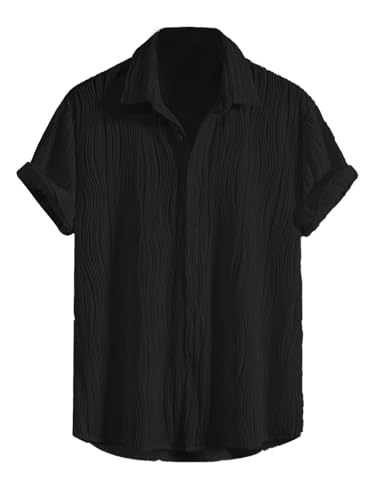 Greciilooks Black Textured Casual Shirt For Men (Gl-Ms-6159-L-Black)