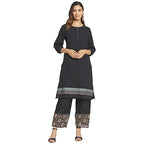Fabindia Women Cotton Hand Woven Knee Length Kurta Black_M