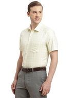 Turtle Men Giza Cotton Regular Fit Yellow Checkered Half Sleeve Formal Shirt