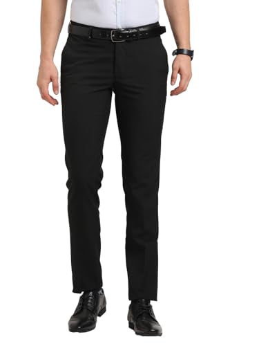 Turtle Men Black Ultra Slim Fit Flat Front Solid Polyviscose Formal Trouser